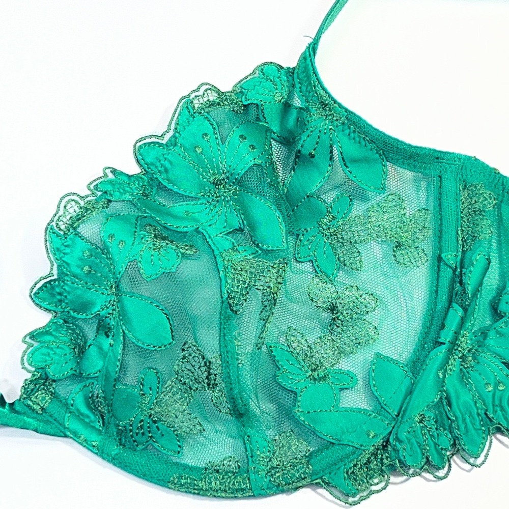 Victoria's Secret Very Sexy Emerald Green Floral Mesh Low Cut Demi Bra 36D